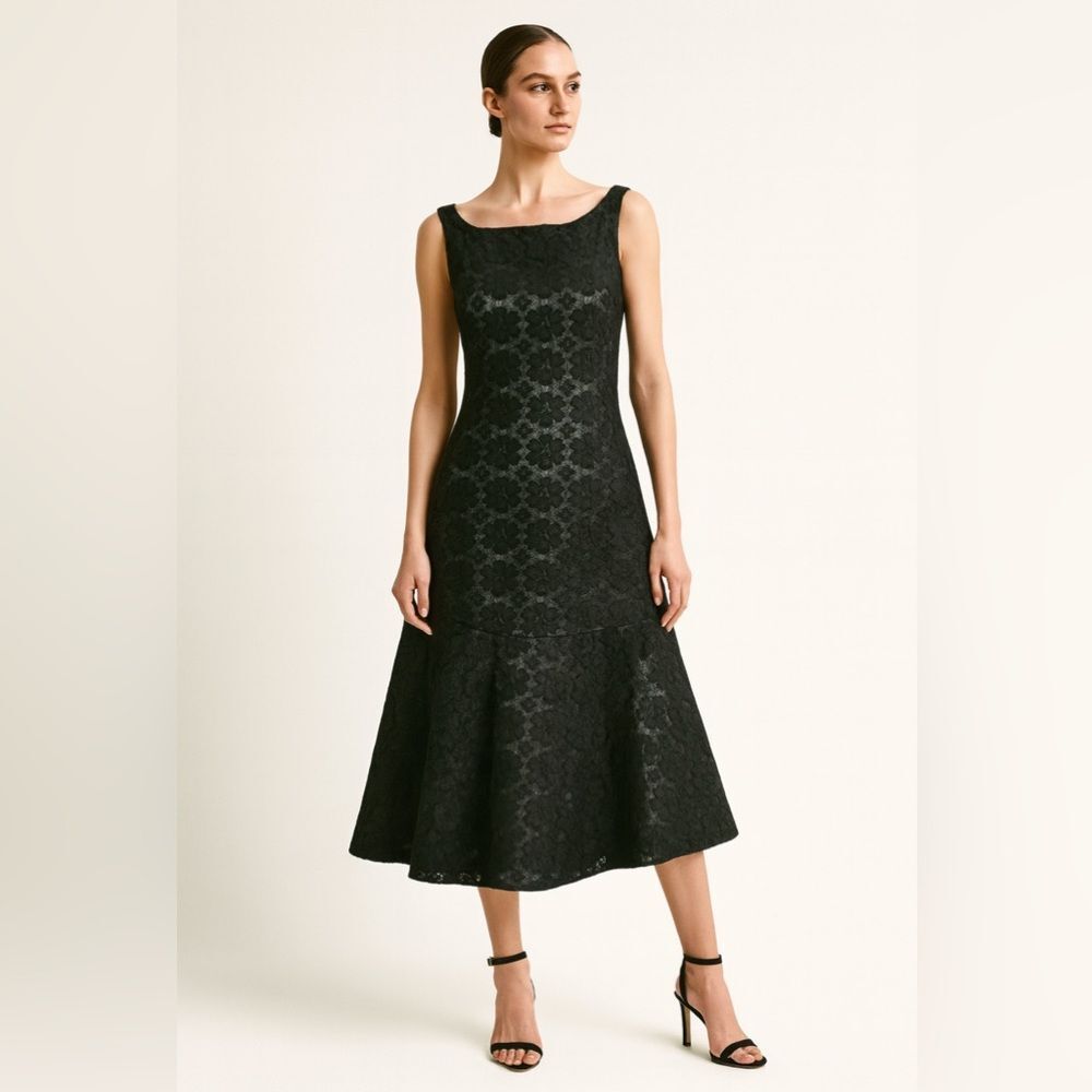 Carolina Herrera Black Lace Tea-Length Dress Size 8 NWOT
